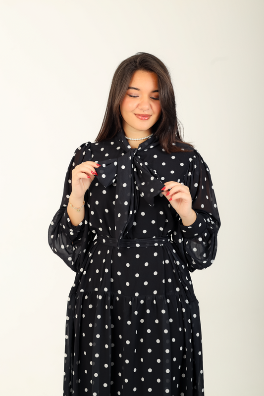 Polka Bow Maxi Dress Black