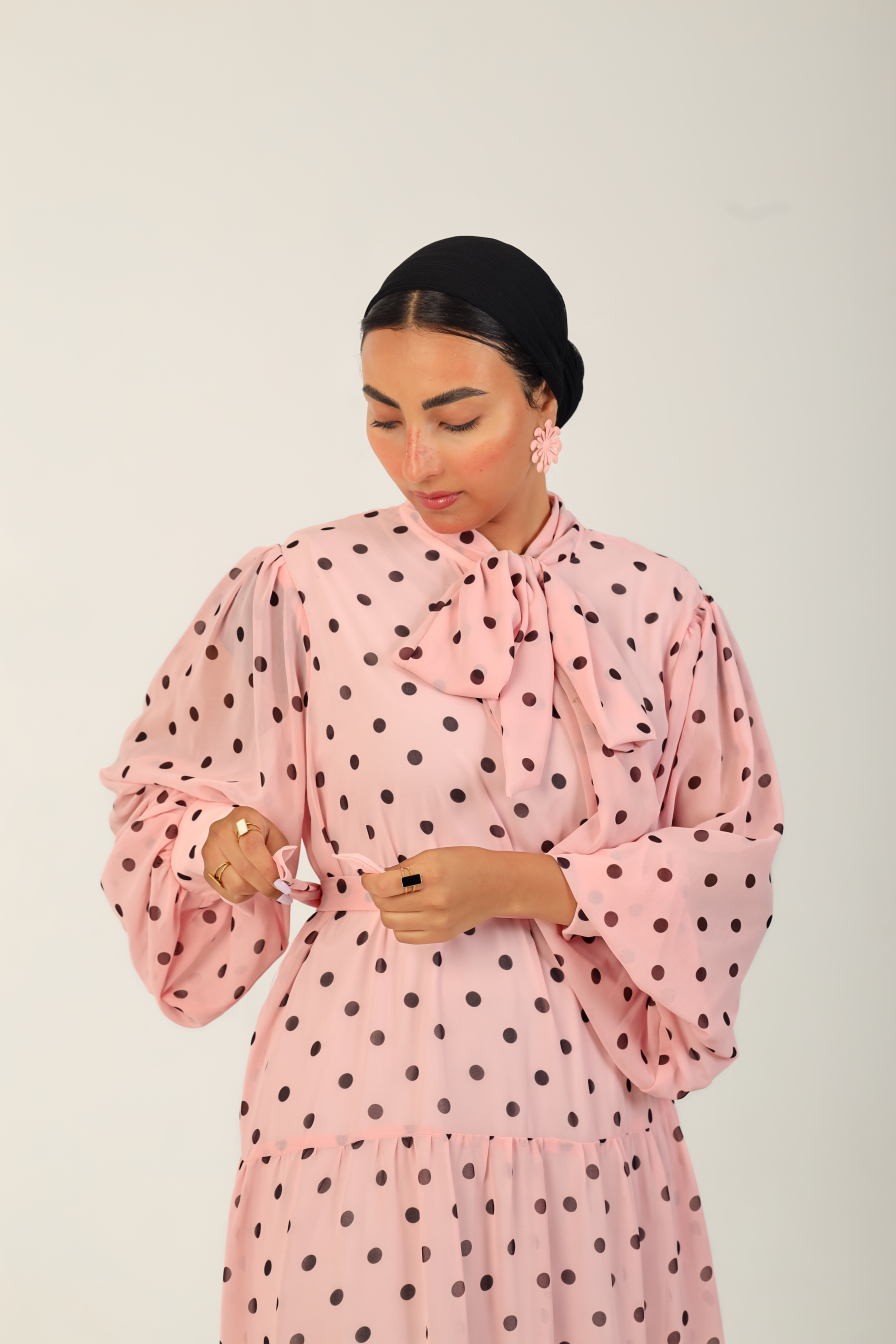 Polka Bow Maxi Dress Pink