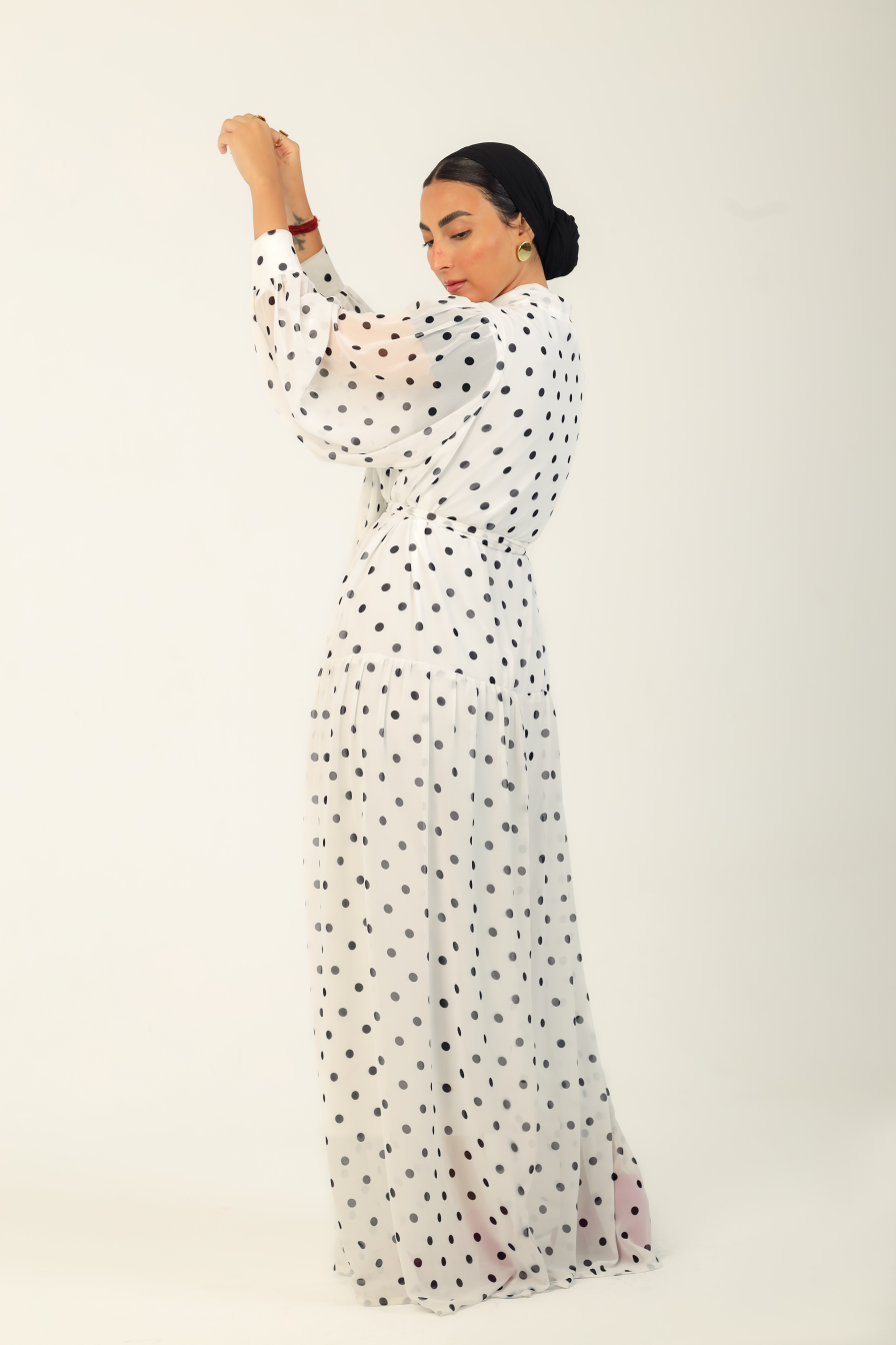 Polka Bow Maxi Dress White