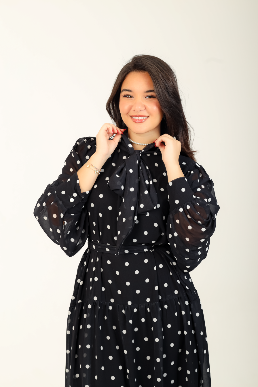 Polka Bow Maxi Dress Black