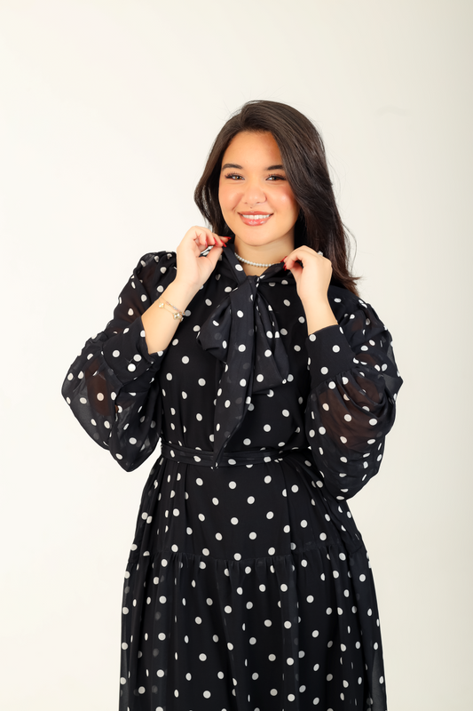 Polka Bow Maxi Dress Black