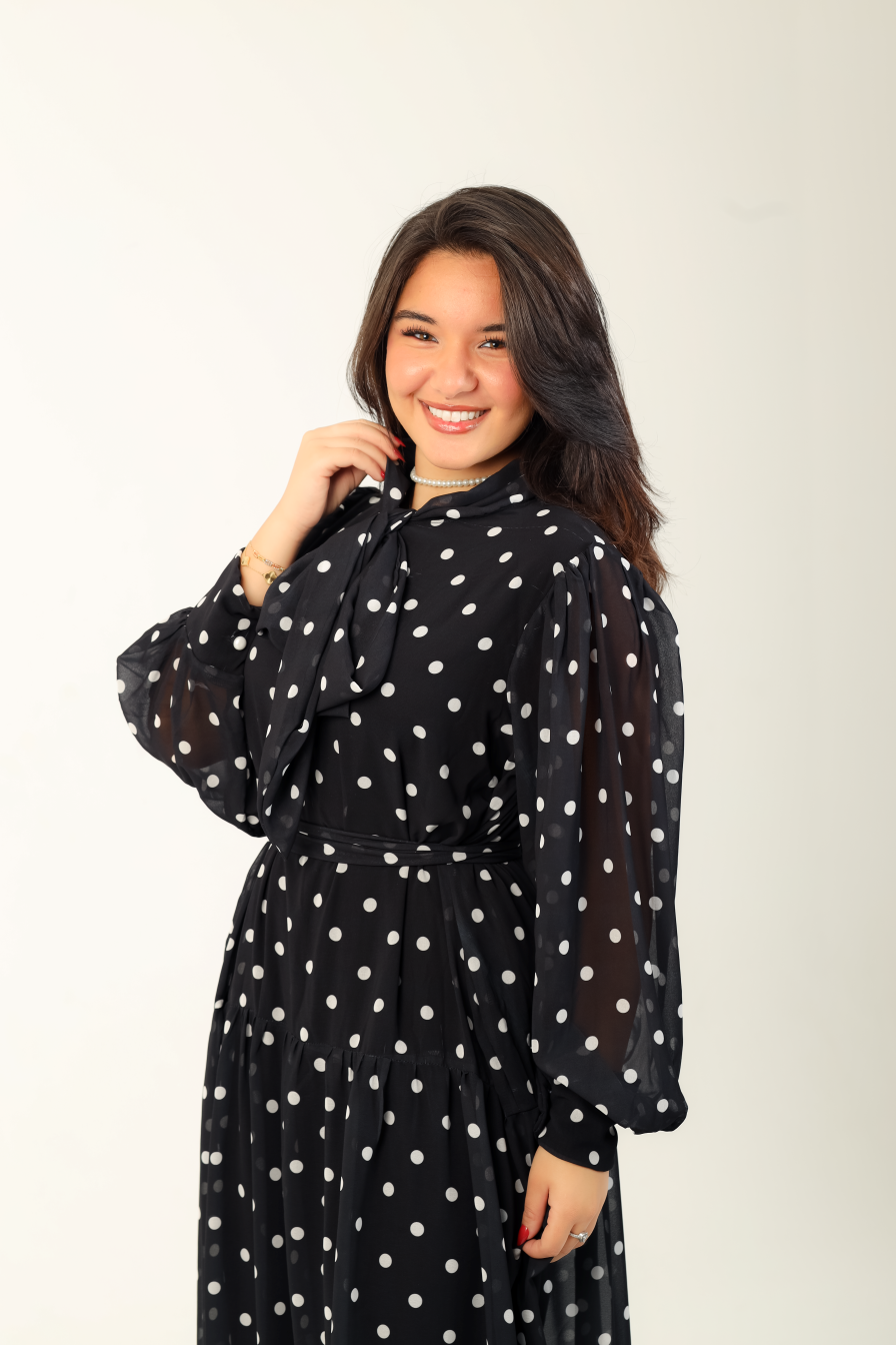 Polka Bow Maxi Dress Black