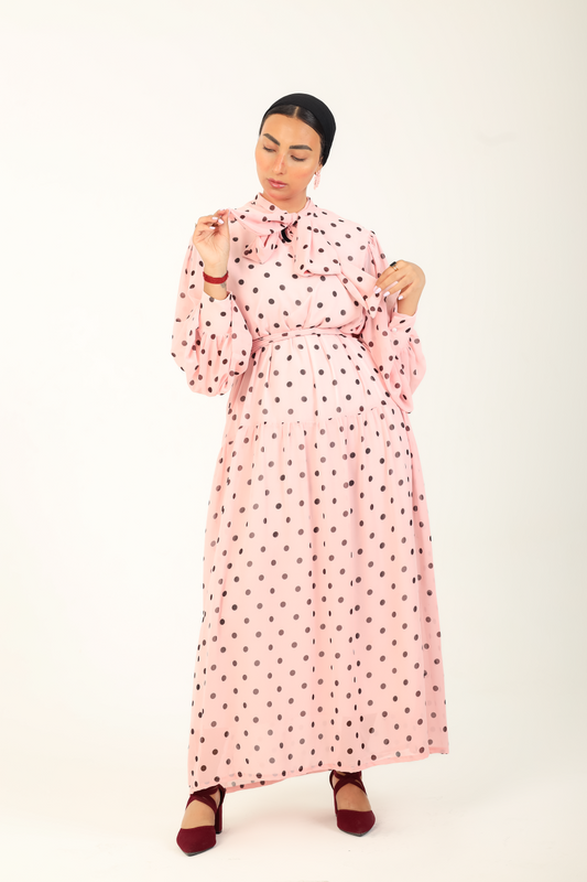Polka Bow Maxi Dress Pink