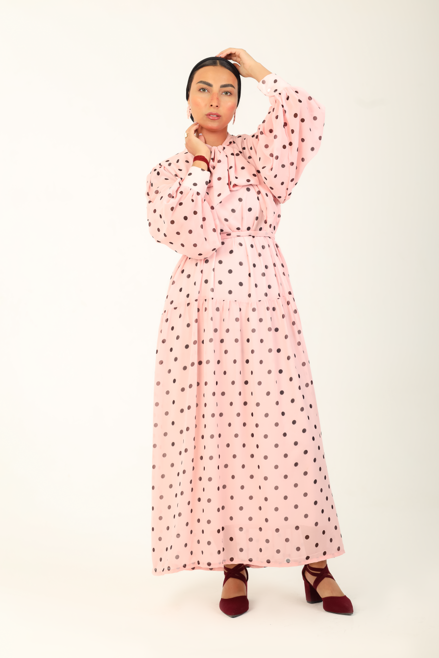 Polka Bow Maxi Dress Pink