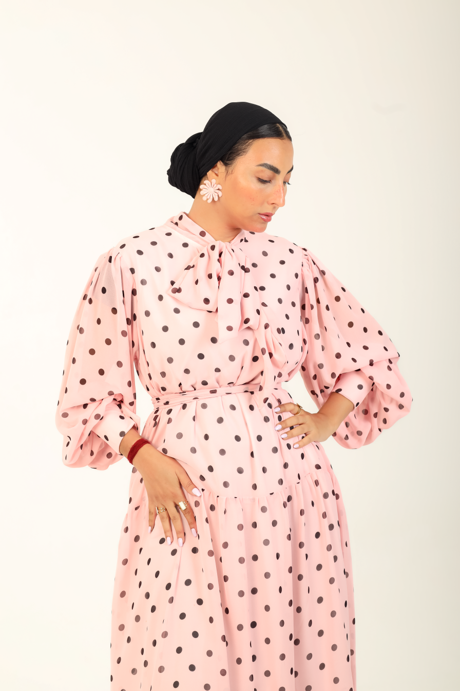 Polka Bow Maxi Dress Pink