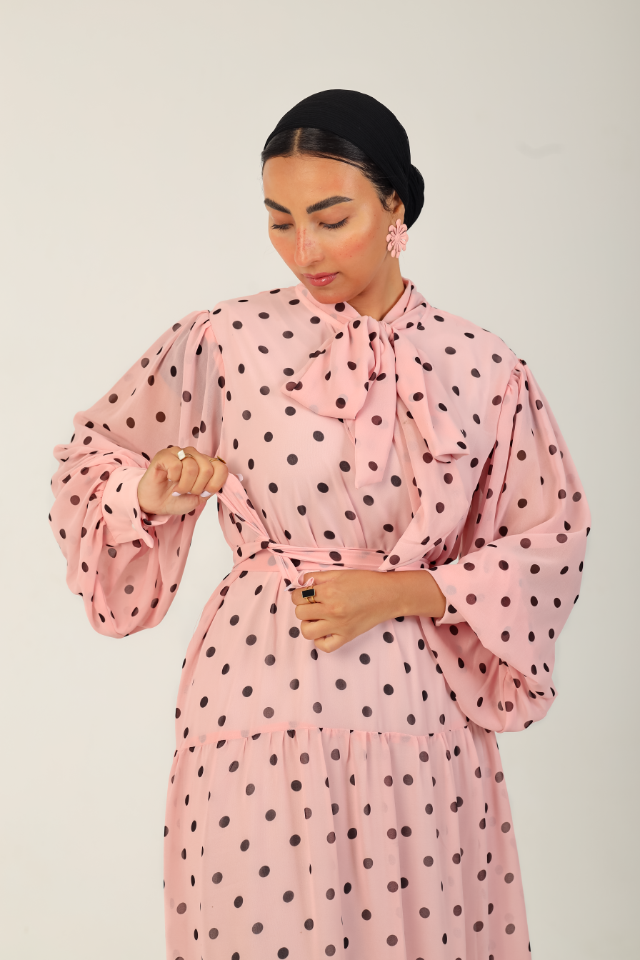 Polka Bow Maxi Dress Pink