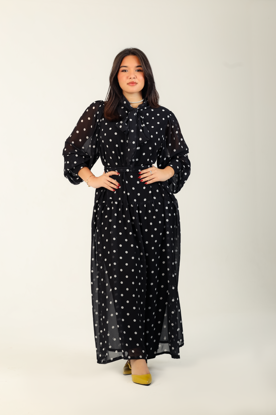 Polka Bow Maxi Dress Black