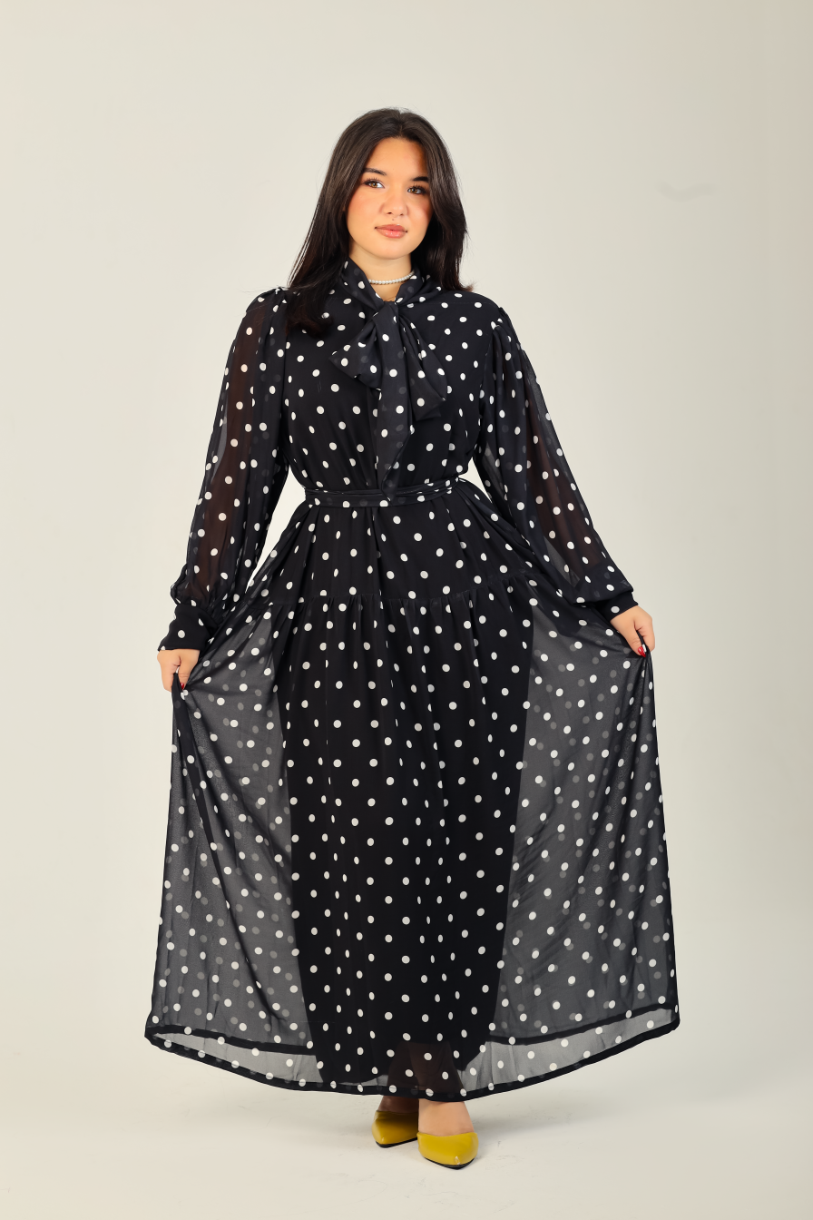 Polka Bow Maxi Dress Black