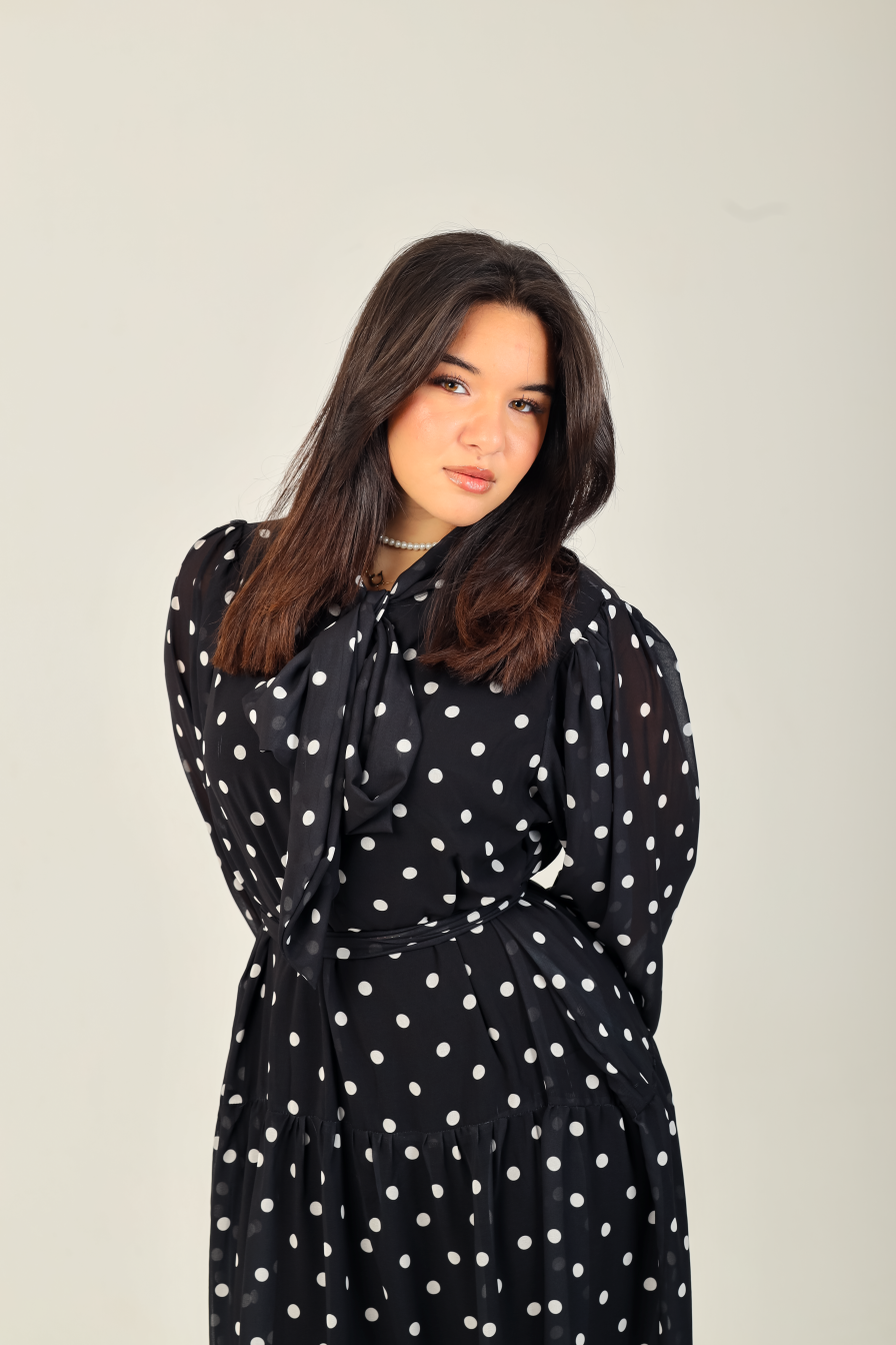 Polka Bow Maxi Dress Black
