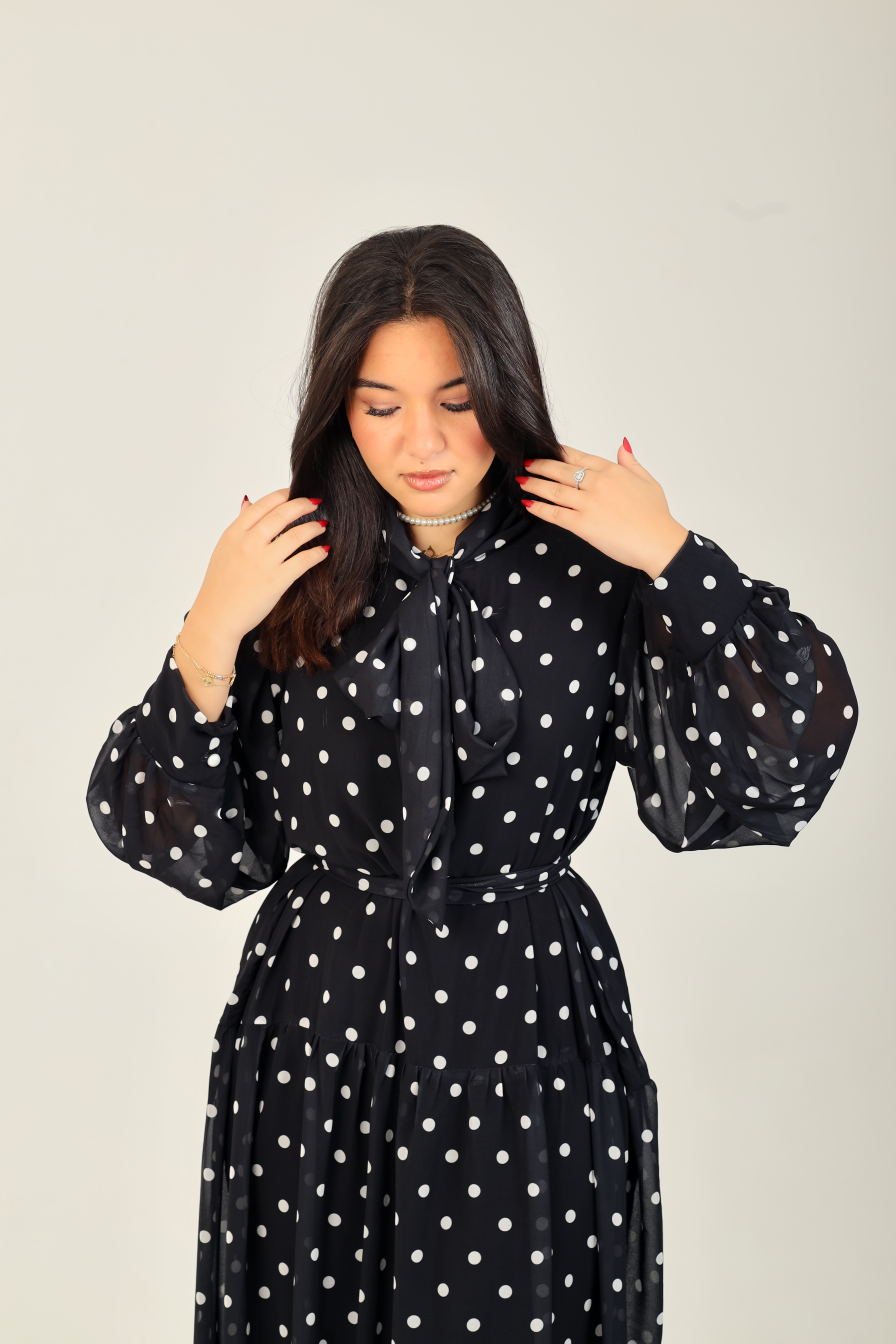 Polka Bow Maxi Dress Black