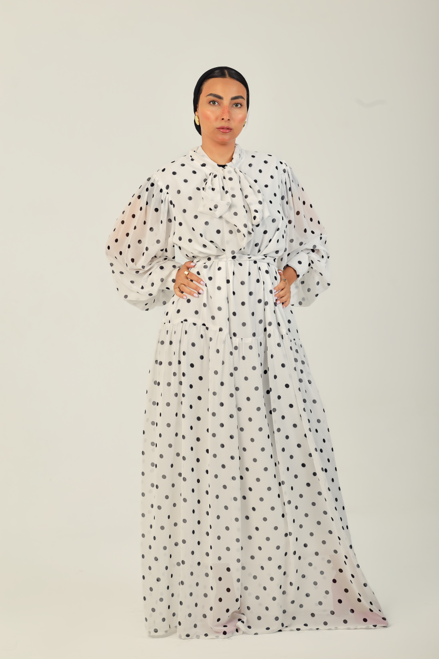 Polka Bow Maxi Dress White