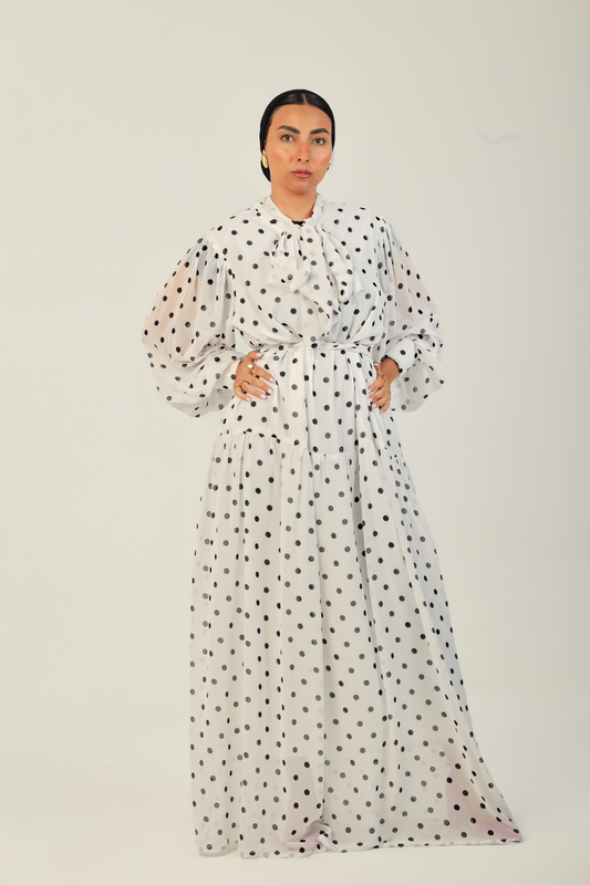 Polka Bow Maxi Dress White