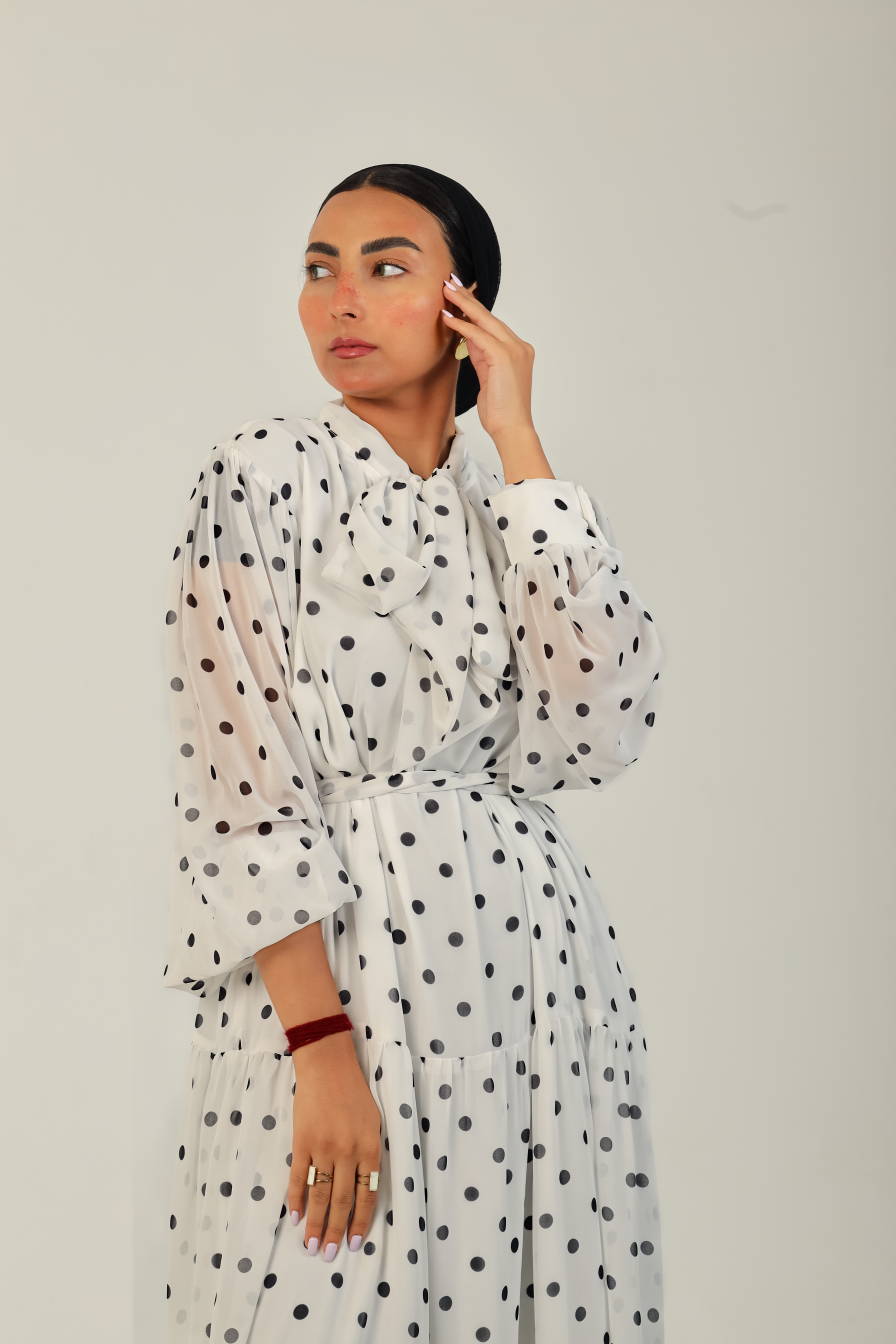 Polka Bow Maxi Dress White
