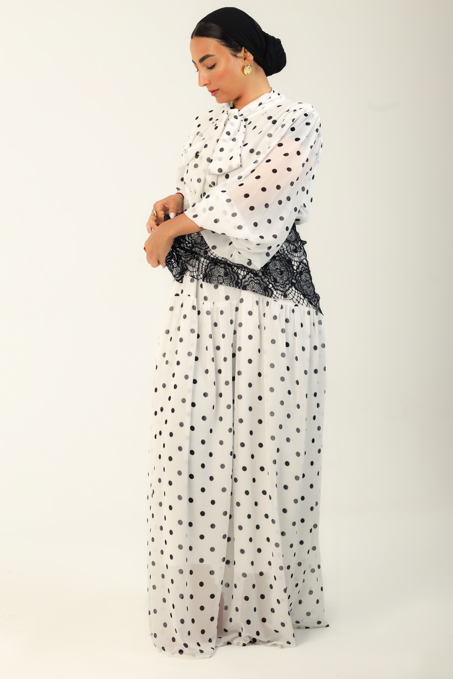 Polka Bow Maxi Dress White