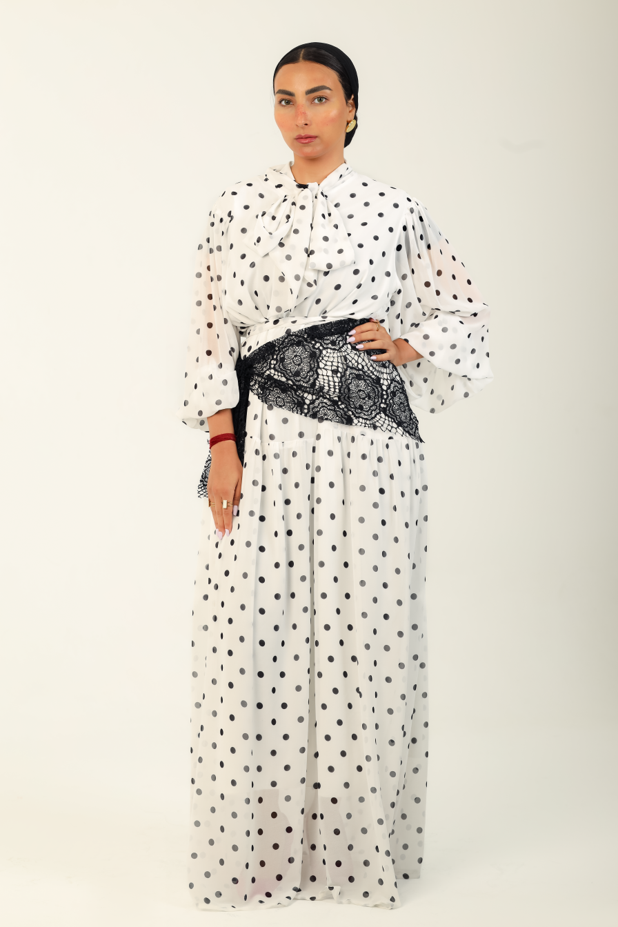 Polka Bow Maxi Dress White