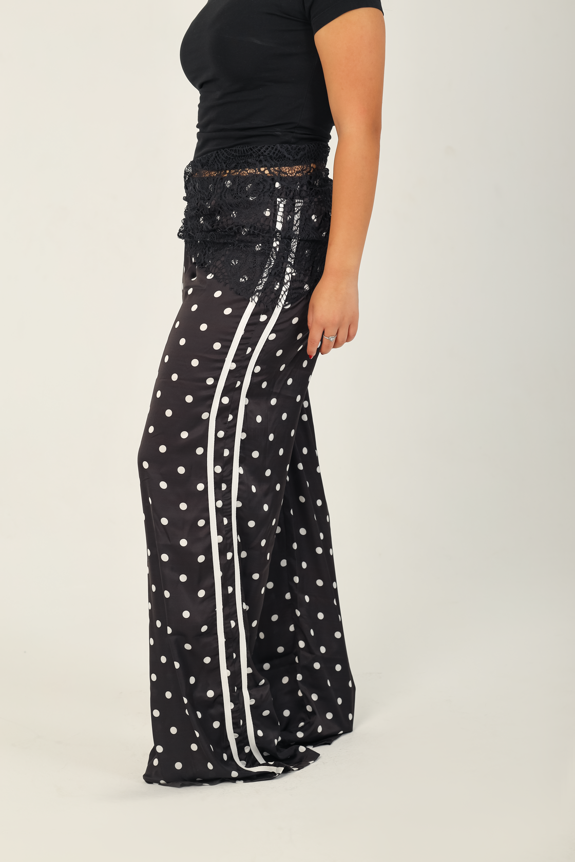Polka Lace Wide Pants Black