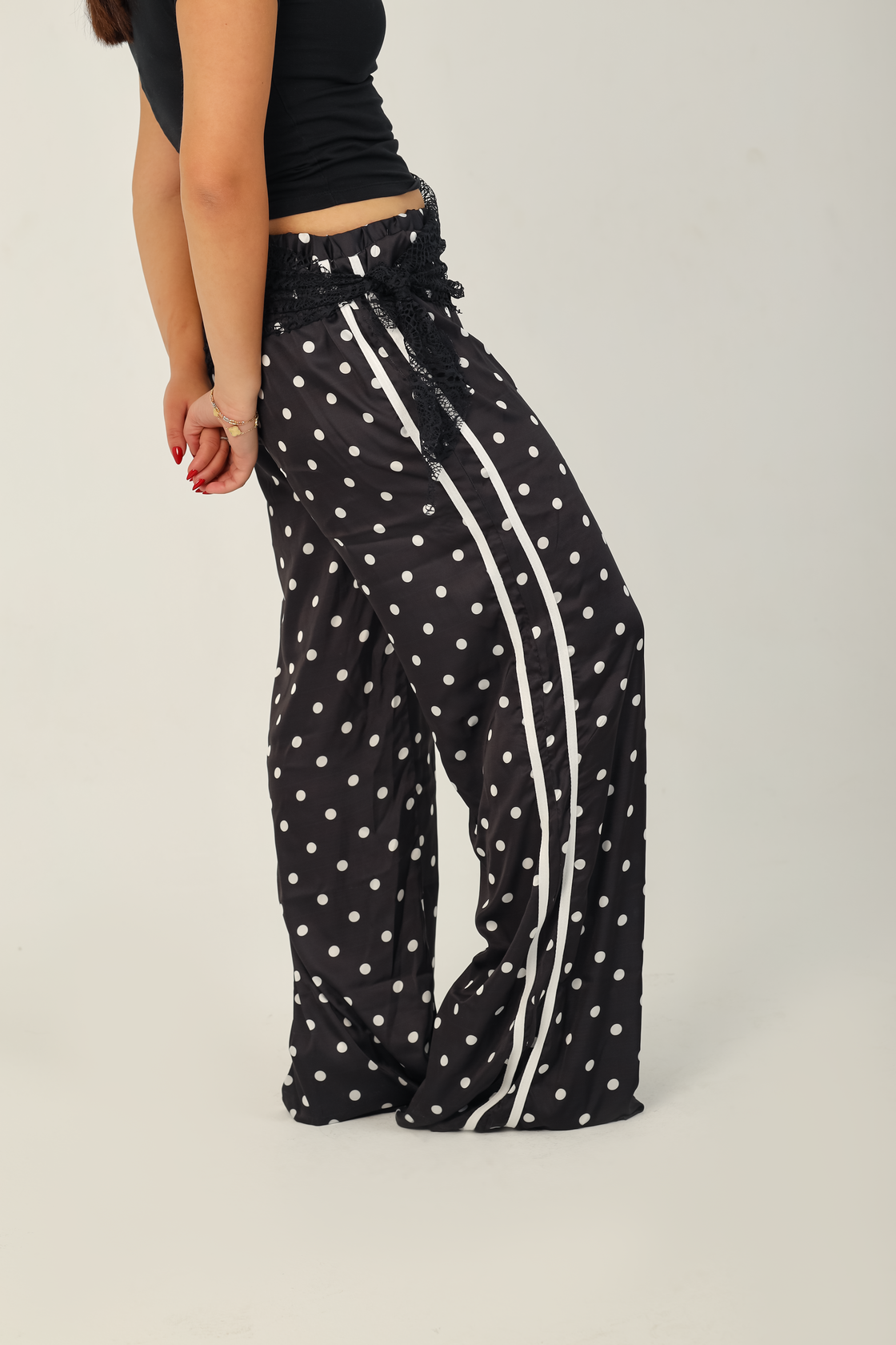 Polka Lace Wide Pants Black