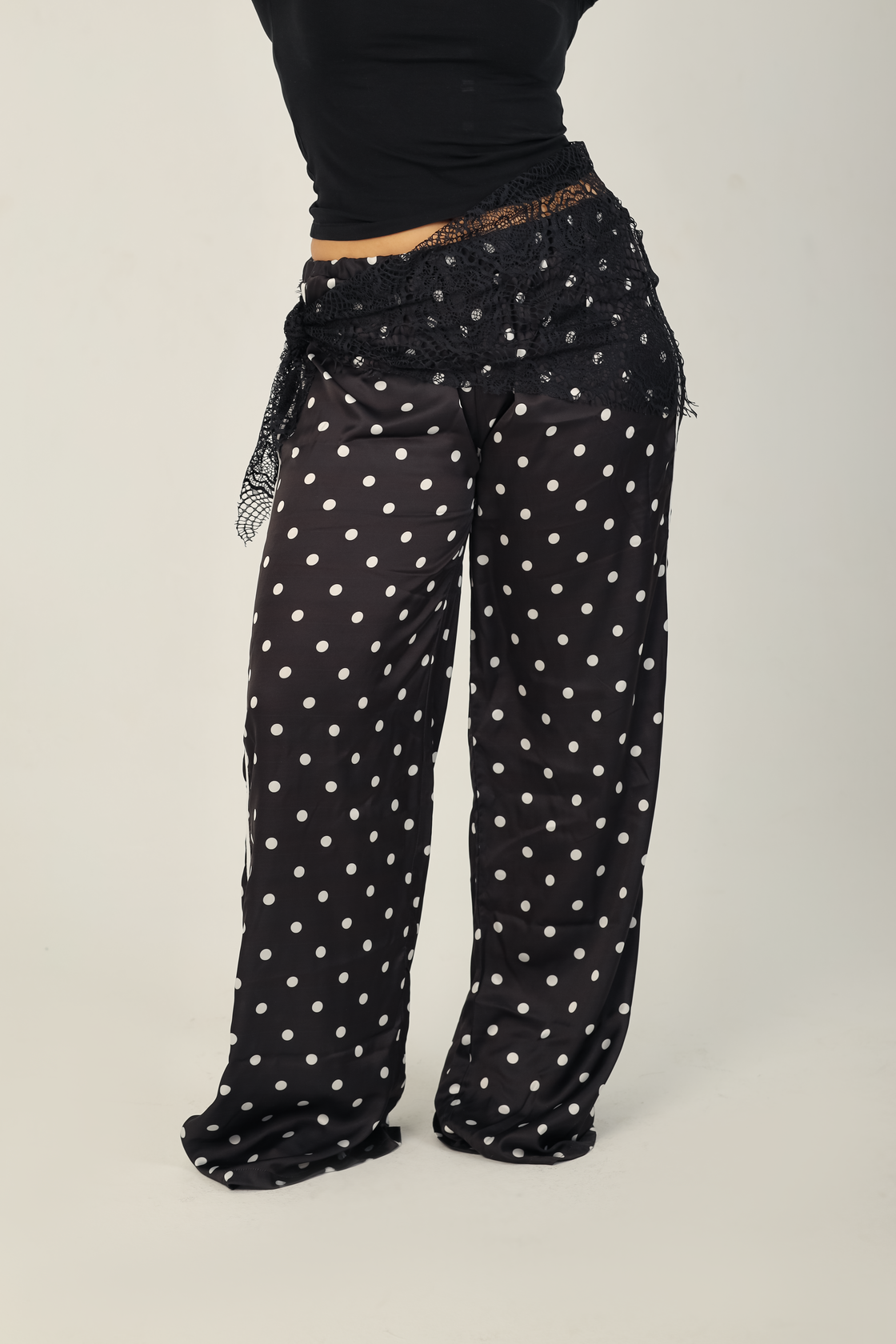 Polka Lace Wide Pants Black