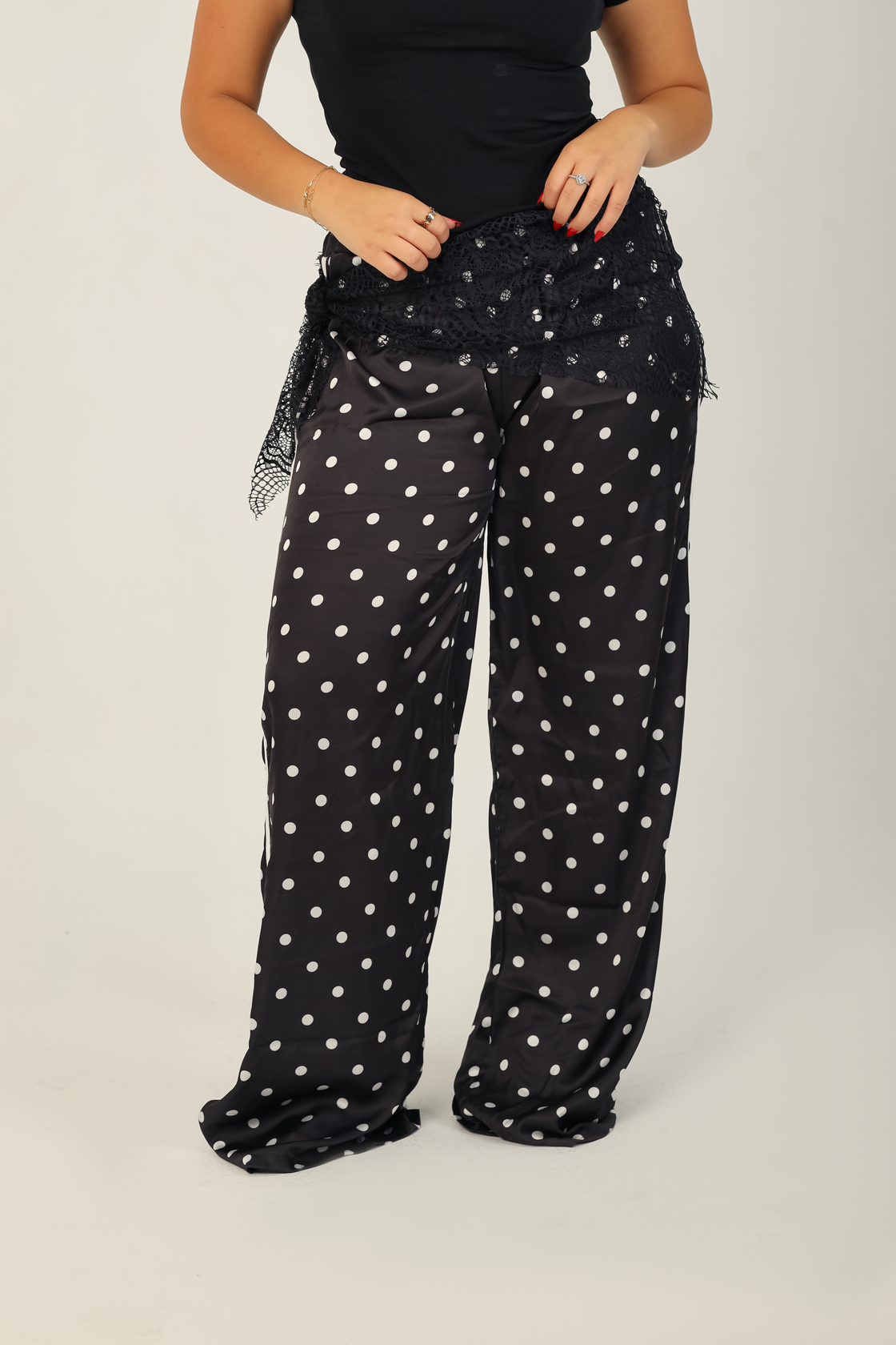 Polka Lace Wide Pants Black