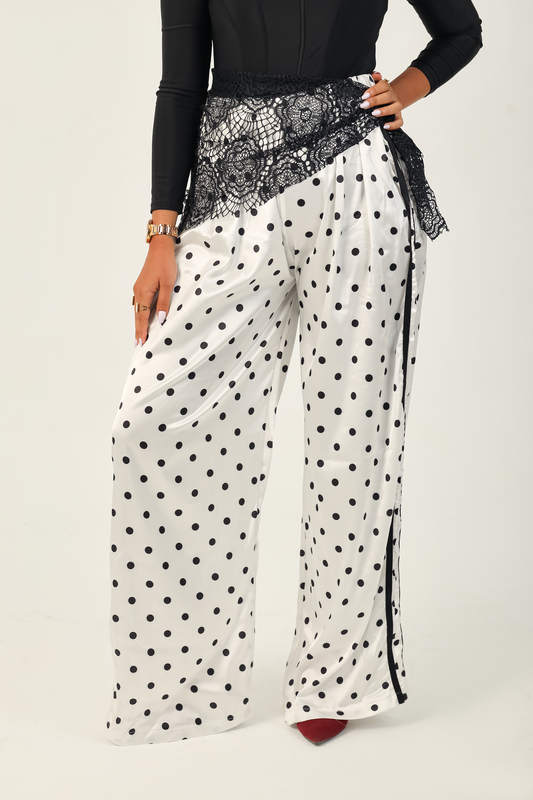 Polka Lace Wide Pants White